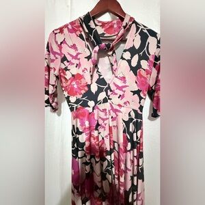 Zara Pink and Black Tie Front Pleated Blouse